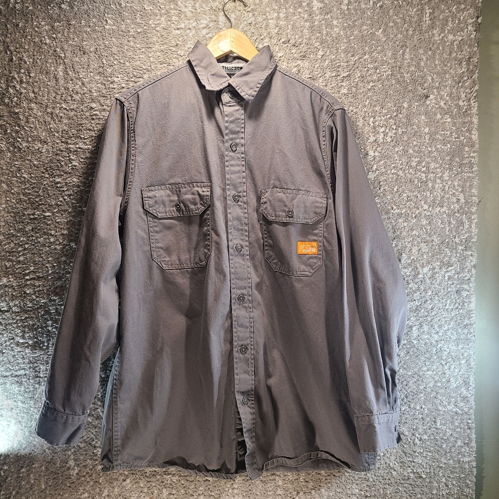 Titicaca Men's CAT2 Flame Resistant Denim Long Sleeve Button Down Shirt Large